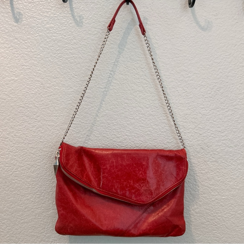 Hobo The Original Daria Red Leather Purse Clutch Shoulder Bag With Chain